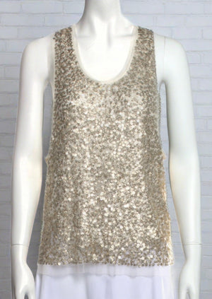 Gryphon New York Gold Silk-Sequin Racerback Party Top
