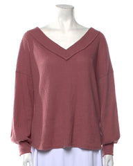 Elan Waffle-Knit V-Neck Pullover Top
