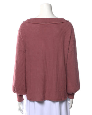Elan Waffle-Knit V-Neck Pullover Top