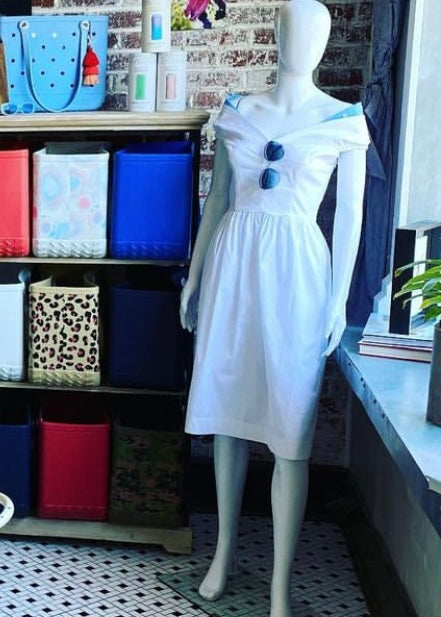 Milly Sweetheart Neckline Peek-a-Boo Blue/White A-Line Dress