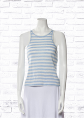 FRAME Blue/White Linen Racerback Striped Tank