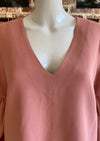 Alexis 'Ellena' Pink V-Neck Balloon Sleeve Blouse