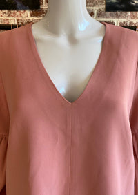 Alexis 'Ellena' Pink V-Neck Balloon Sleeve Blouse