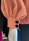 Alexis 'Ellena' Pink V-Neck Balloon Sleeve Blouse