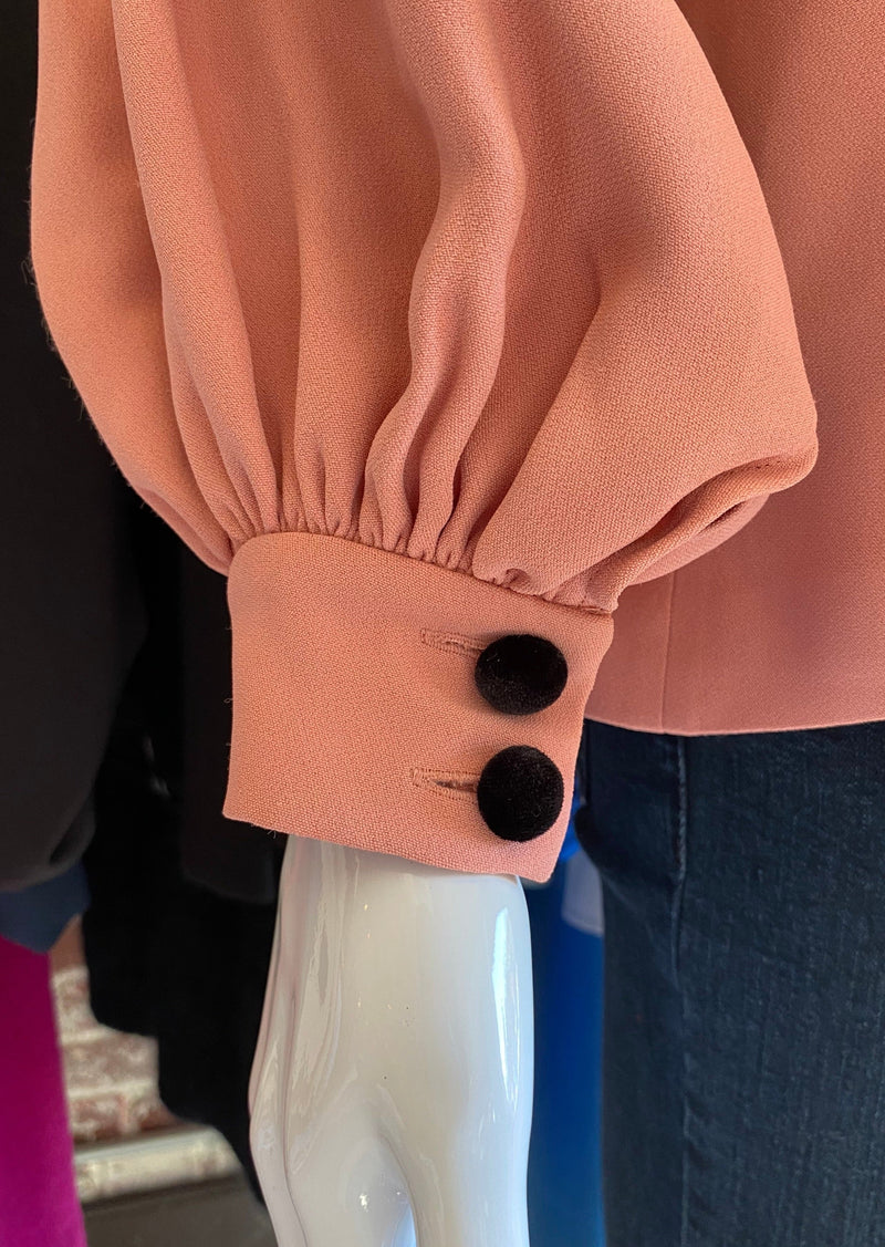 Alexis 'Ellena' Pink V-Neck Balloon Sleeve Blouse