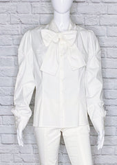 Carolina Herrera Vintage Bow-Accented Button Up Blouse