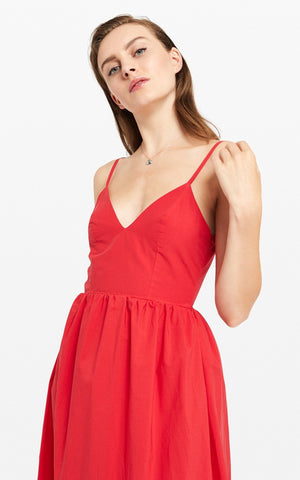 ottod'Ame Red Spaghetti Strap Poplin Midi Dress