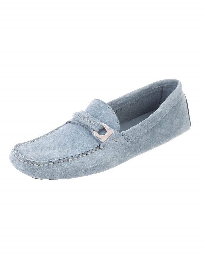 Salvatore Ferragamo Blue Suede Logo Loafers