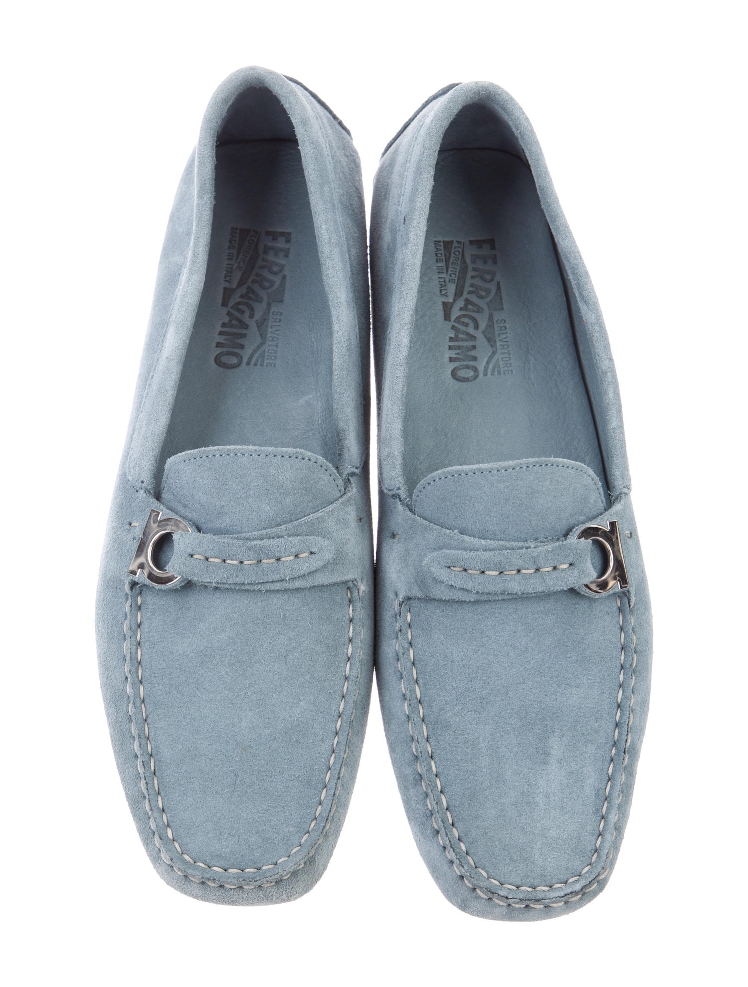 Derivation Långiver Sikker Salvatore Ferragamo Blue Suede Logo Loafers – Simply Audrey