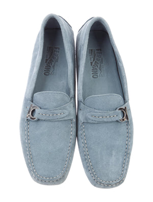 Salvatore Ferragamo Blue Suede Logo Loafers