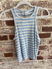 FRAME Blue/White Linen Racerback Striped Tank