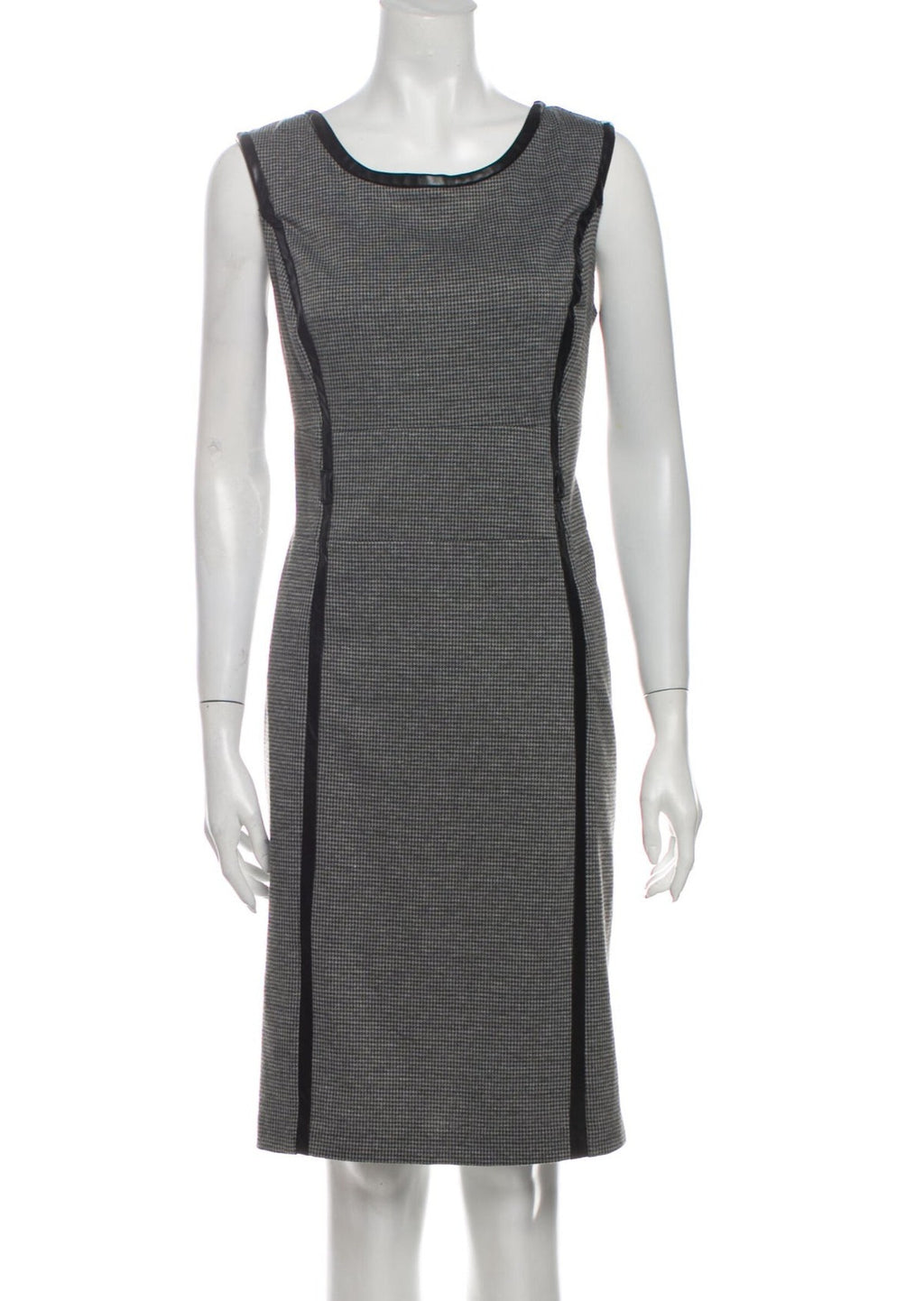 Tibi Houndstooth + Leather Trim Dress