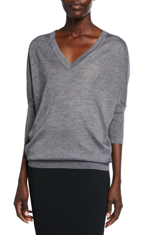 Derek Lam Cashmere-Silk Three-Quarter Sleeve V-Neck Sweater