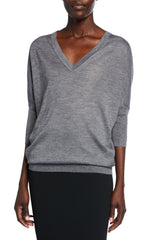 Derek Lam Cashmere-Silk Three-Quarter Sleeve V-Neck Sweater