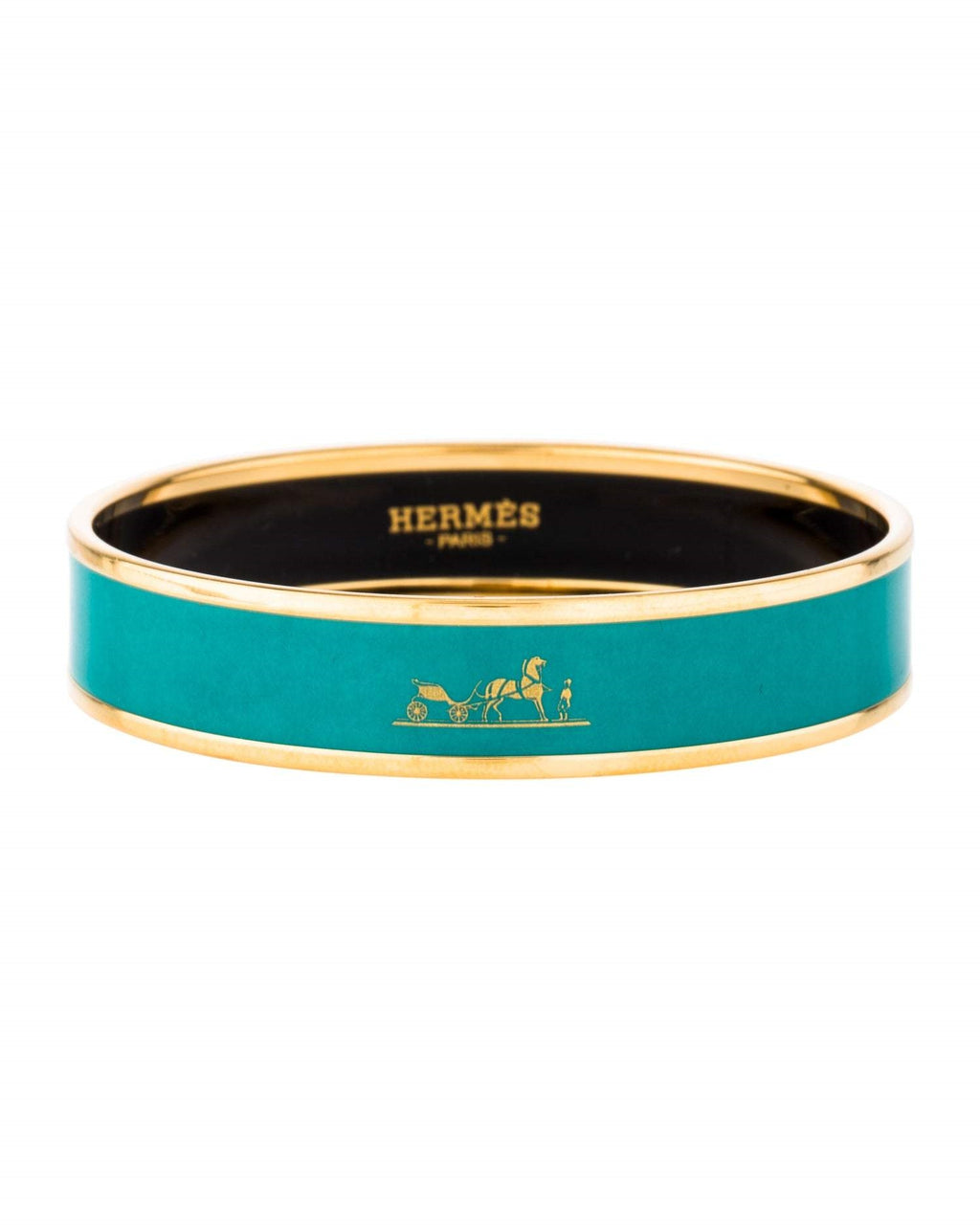 Hermès Narrow Turquoise/Gold Caleche Logo Bangle