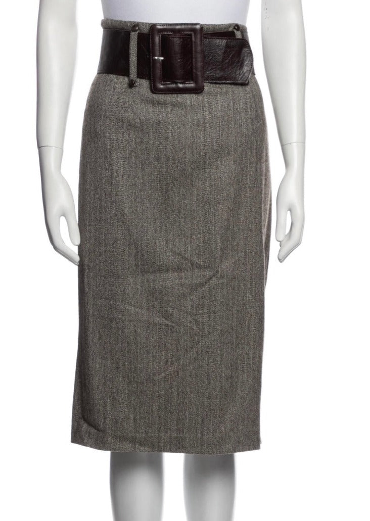 Robert Rodriguez Vintage Wool Tweed Pencil Skirt w/ Oversized Belt