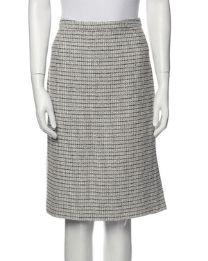 Rena Lange Vintage Navy/White Tweed Virgin Wool-Blend Skirt
