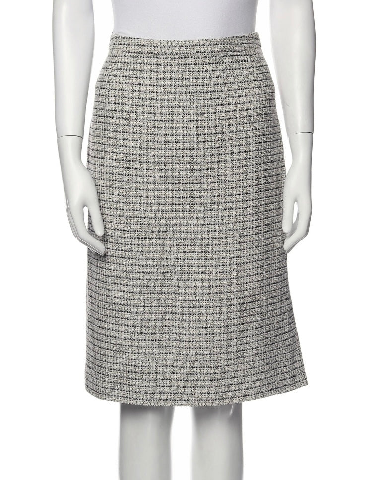 Rena Lange Vintage Navy/White Tweed Virgin Wool-Blend Skirt
