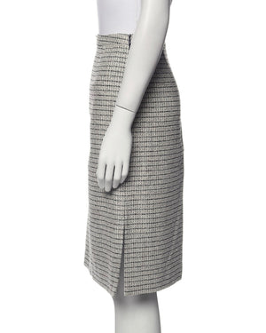 Rena Lange Vintage Navy/White Tweed Virgin Wool-Blend Skirt