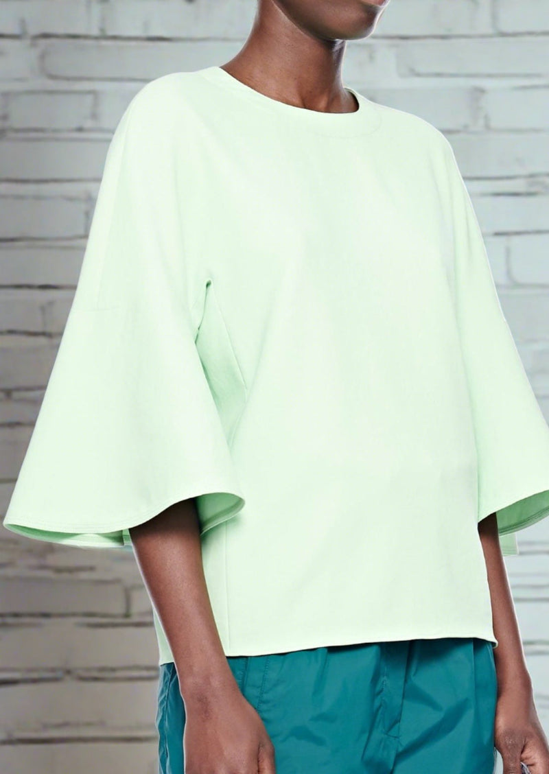 Tibi Mint Chalky Drape Ruffle Sleeve Top