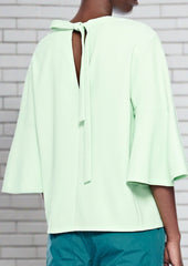 Tibi Mint Chalky Drape Ruffle Sleeve Top