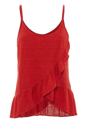 A.L.C. 'Ava Ruffle' Red Linen Spaghetti-Strap Tank