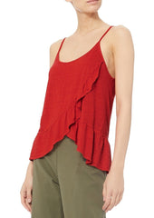 A.L.C. 'Ava Ruffle' Red Linen Spaghetti-Strap Tank
