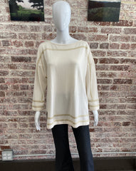 St. John Sport Wool White/Gold Bateau Neckline Top