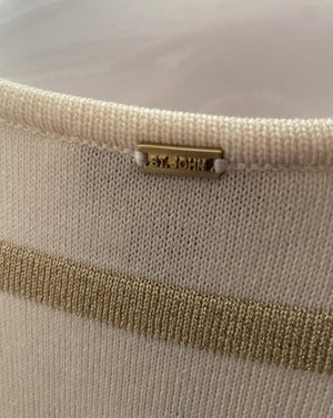St. John Sport Wool White/Gold Bateau Neckline Top