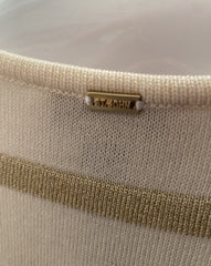 St. John Sport Wool White/Gold Bateau Neckline Top