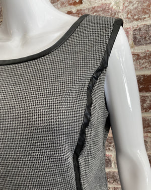 Tibi Houndstooth + Leather Trim Dress