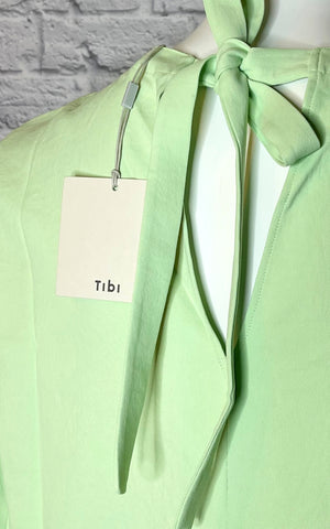 Tibi Mint Chalky Drape Ruffle Sleeve Top