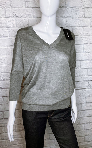 Derek Lam Cashmere-Silk Three-Quarter Sleeve V-Neck Sweater